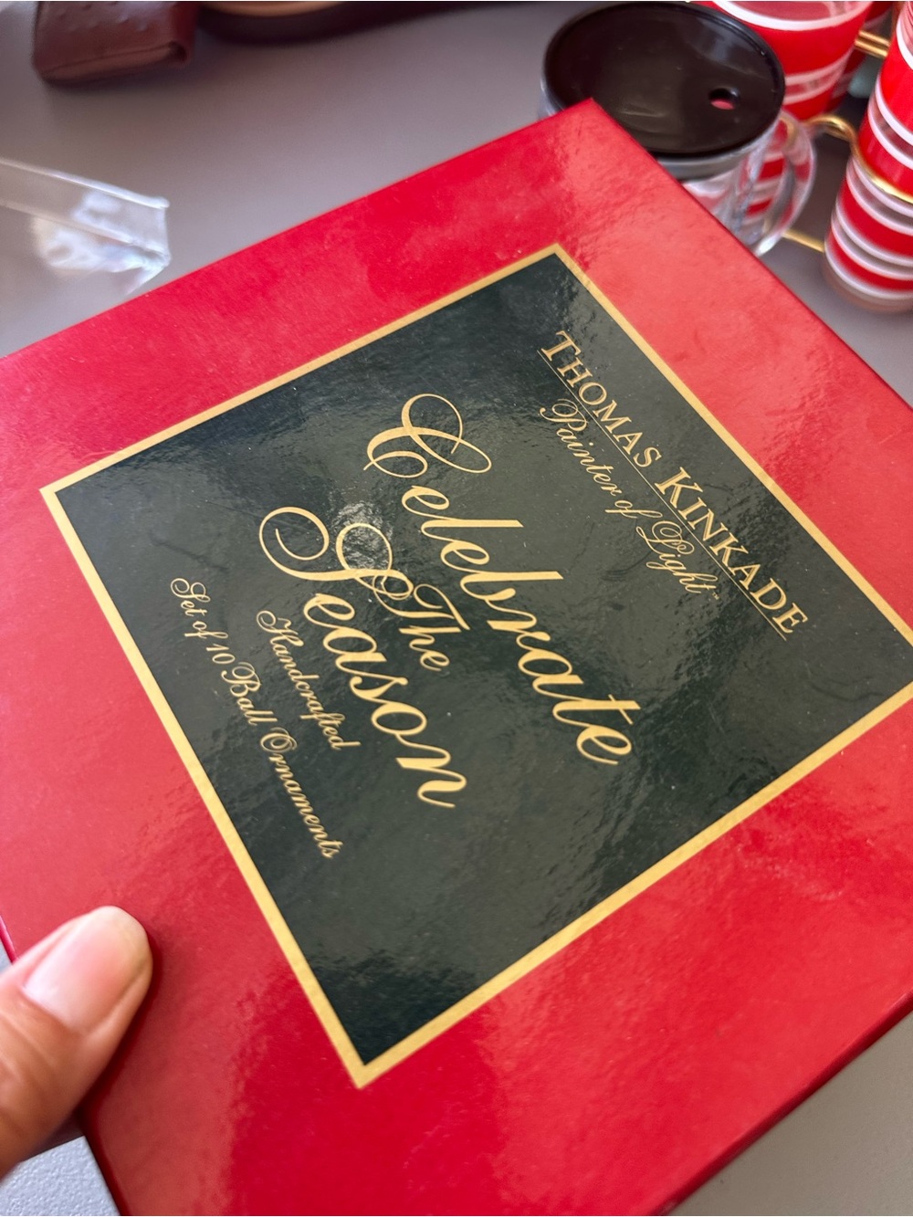 Thomas Kinkade Red and Gold 'Celebrate The Season' Holiday Ornament Box